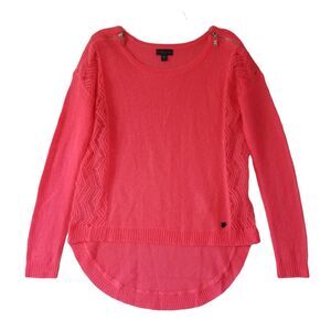 Kendall & Kylie‎ Sweater Neon Orange Open Weave Beach Zippered Shoulder Size S